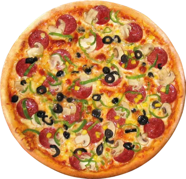 Hepsinden Karışık Pizza — taş fırında pişmiş, servise hazır